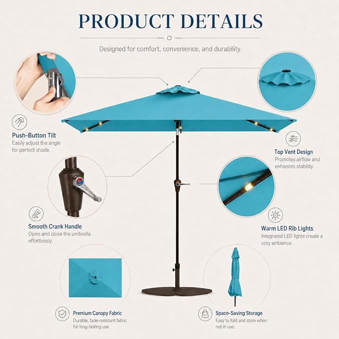 6.5 x 10ft Rectangular Patio Umbrella - Image 7