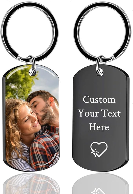 Personalized Custom Keychain with Picture - Double Sided Engraving Photo Text Customized Key Chains for Men Boyfriend