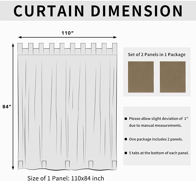 Easy-Going Outdoor Patio Curtains 2 Panels, 110x84 inch, Khaki | Privacy - Image 6