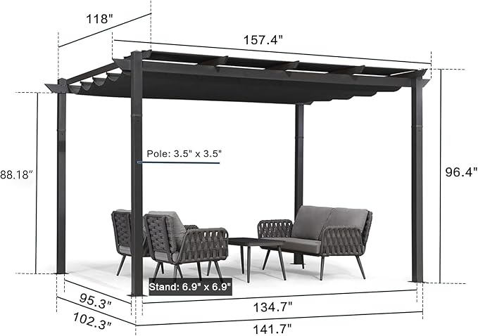 PURPLE LEAF Retractable Pergola 10' x 13' w/Double Canopy - Image 6