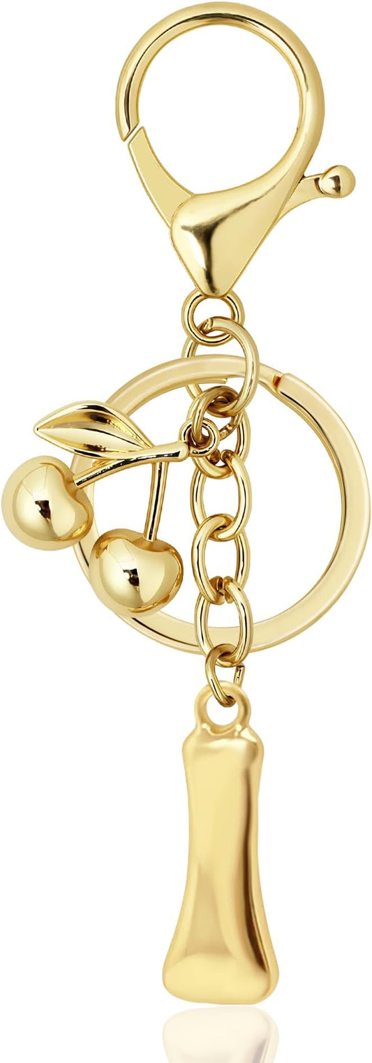 Gold Bubble Heart, Cherry, Bow & More Designs Letter Initial Keychain Bag Charms – Cute Purse Charms for Handbags