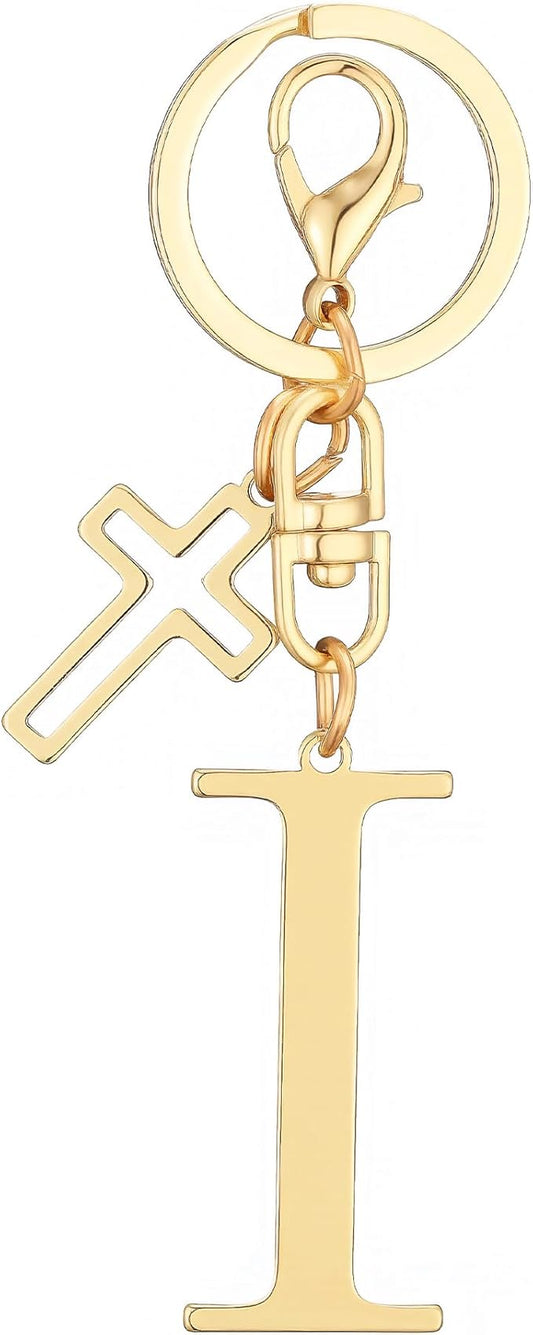 Gold Initial Keychain for Women A-Z Letter Cross Keychains Alphabet Key Chain bag Accessories Gift for Christian