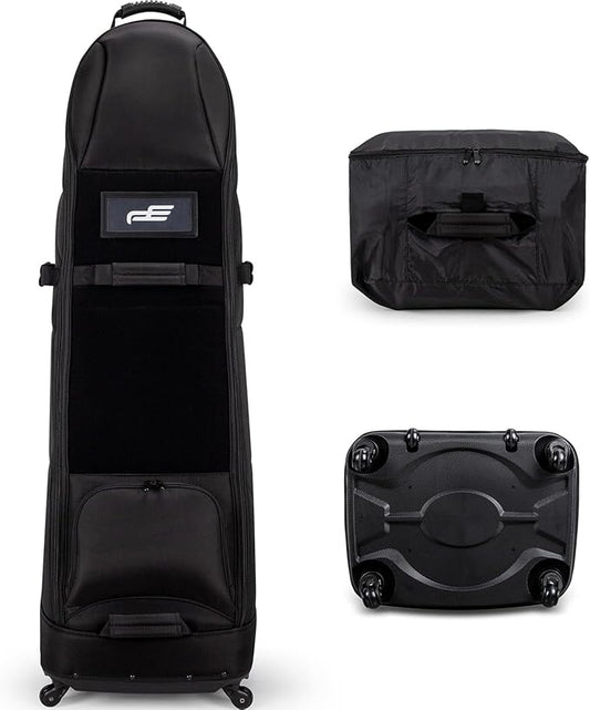 Self Standing Upright All Direction 4 Spinner Swivel Wheel Golf Travel Bag. Soft-Sided Fully Padded Heavy Duty Fabric. Multidirectional Airline Travel Cover Case. Compact Foldable Carry Bag Included.
