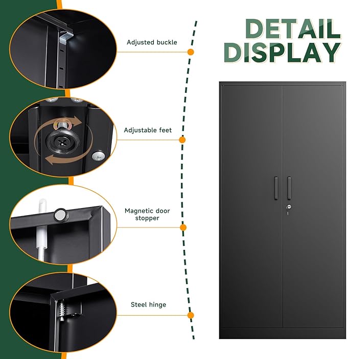 Letaya Metal Black Storage Cabinet with Adjustable Shelves and Lock Door-Metal Pantry Cabinets for Home,Office,Warehouse,Utility Room