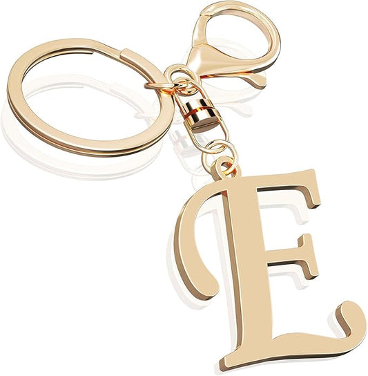 Cute Stainless Steel Gold Initial Letter Keychain for Women Girl, Charms for Key Handbag Backpack Bag, Personalized Gift