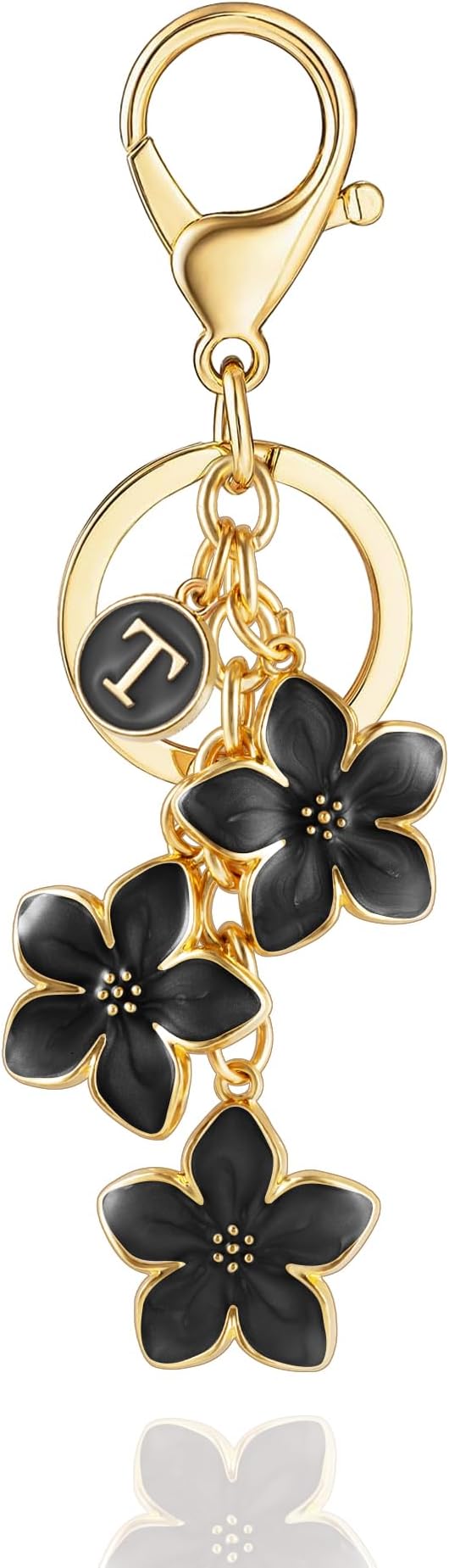 XGALBLA White/Pink/Black Big Cute Flower Initial Letter Keychain for Women, Flower Bag Charms Enameled Keychain Handbag Purse
