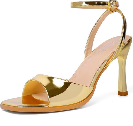 Mostrin Strappy Heels for Women Square Open Toe Lace Up Heeled Sandals Ankle Strap Sexy Stiletto High Heels for Party, Prom, Dating, Wedding