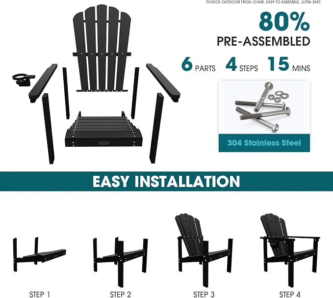 THOEOE Stackable Adirondack Chair Set of 6, Fire Pit Chairs, Space Saving - Image 3