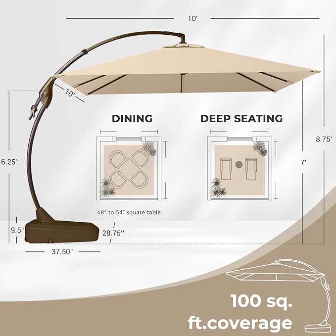 Grand patio 10x10 FT Large Cantilever Square Umbrella - Image 3