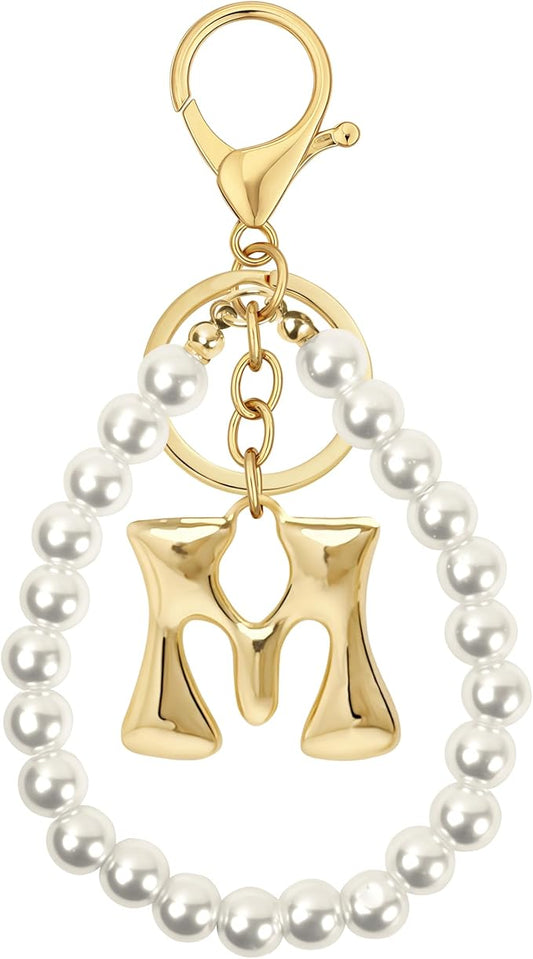 Gold Bubble Heart, Cherry, Bow & More Designs Letter Initial Keychain Bag Charms – Cute Purse Charms for Handbags