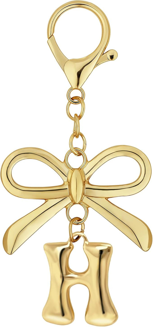 Gold Bubble Heart, Cherry, Bow & More Designs Letter Initial Keychain Bag Charms – Cute Purse Charms for Handbags