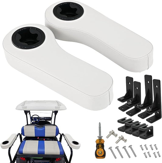 XUANYUDG0769 Golf Cart Armrest with Cup Holder for EZGO TXT Club Car DS Precedent and Yamaha Rear Seat Kit, Upgrade Support Frame/No Need Drilling Arm Rest