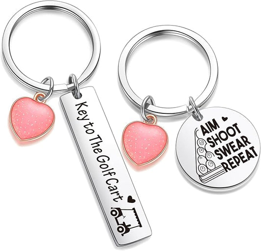 ZNOSVEI Bundle – 2 Items: Golf Keychain and 8Ball Keychain, Golfing Lover Gifts For Golf Cart Keyring For Golfer Jewelry, Billiards Gifts For 8Ball Player Keyring Billiards Ball Charm Jewelry