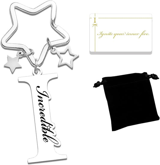 Qunrwe Stainless Steel Initial Letter A-Z Keychain,Inspirational Gifts for Women Men Friends Daughter Son Sister Dad Mom