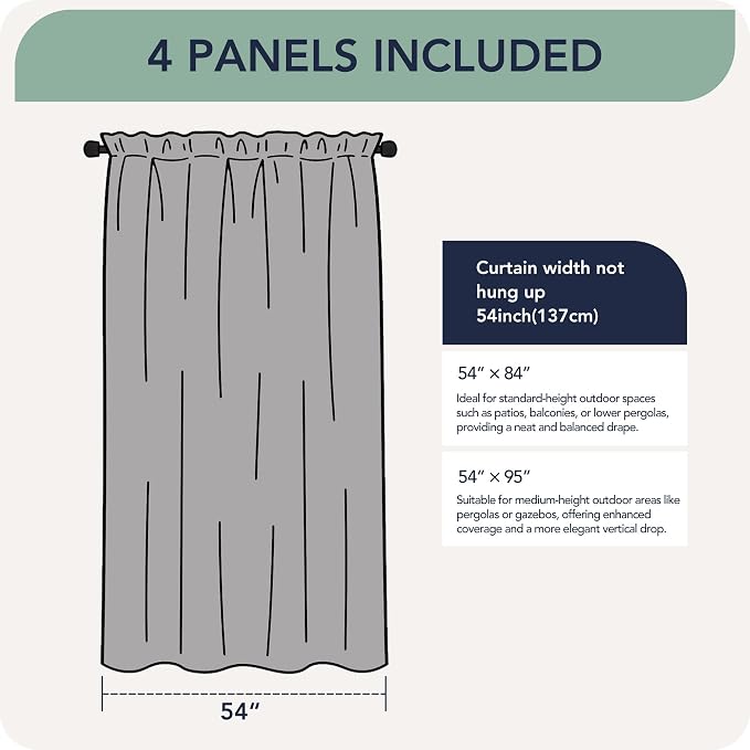 Patio Curtains Outdoor Waterproof, 4 Panels, Rod Pocket Sunshades | - Image 6