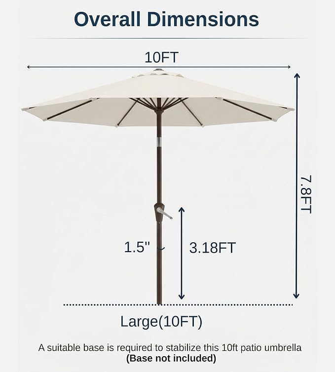 10FT Patio Umbrella, Outdoor Umbrella - Image 8
