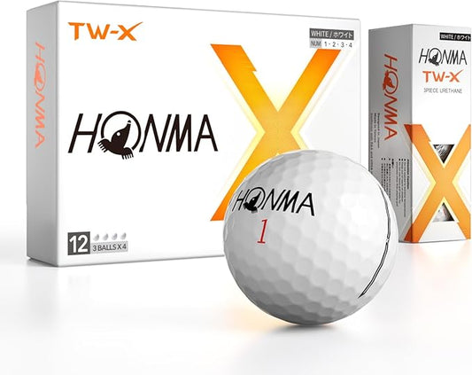 Honma TW-X Golf Balls,Tour Level Spin Control and Distance,Premium 3-Piece Golfball with Urethane Cover,Aerodynamic Dimples for Greenside Precision,High Launch and Soft for Men Women,1 Dozen