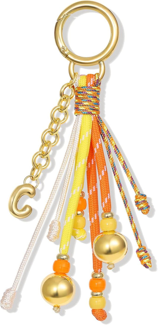 KissYan Christmas Initial Bag Charm for Women, Colorful Rope Purse Keychain With Puffy Letter, Handbag Charm for Backpack