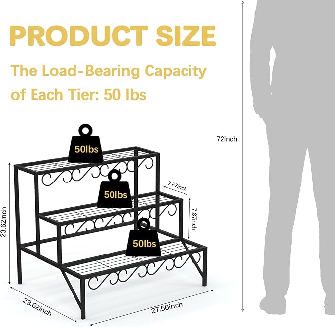 3-Tier Metal Plant Stand, Heavy Duty Flower Pot Display Rack | Heavy-duty metal - Image 2