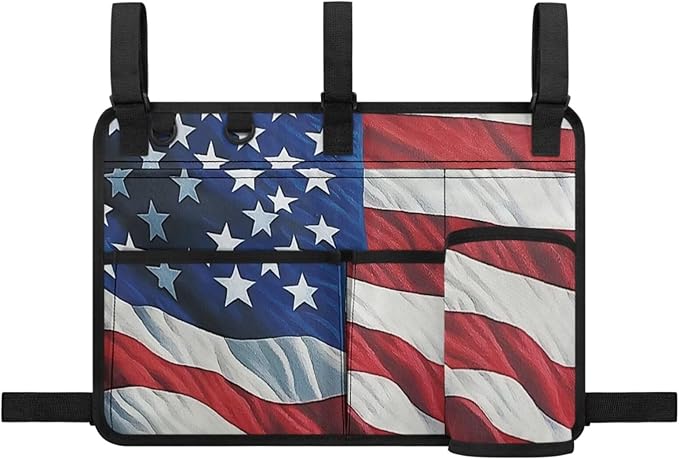 American Flag Golf Cart Bag, Golf Cart Rear Seat Organizer with Open Pockets for Golf Balls & Bottles