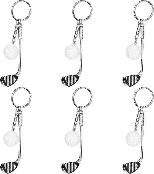 6PCS Golf Club Ball Keychain, Alloy Mini Golf Ball Key Ring Sports Clubs Backpacks Handbags Pendant for Men Women Sports Lovers