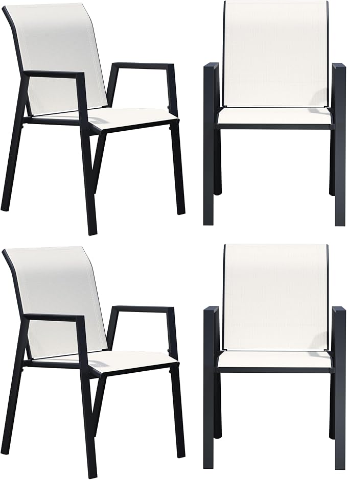 Outdoor Patio Chairs Set of 4, Oyster Beige Stackable Outdoor Chairs, - Image 7