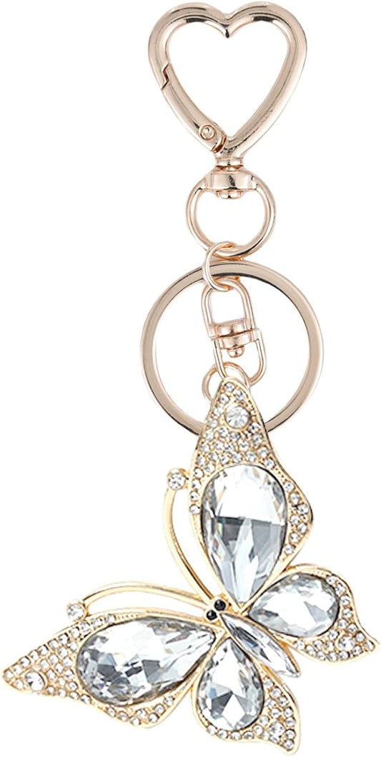 Weixiltc Charm Keychain for Women, Cute Heart Key Chain with Diamond Butterfly Pendant, Lovely Bag & Purse Keyring Accessory