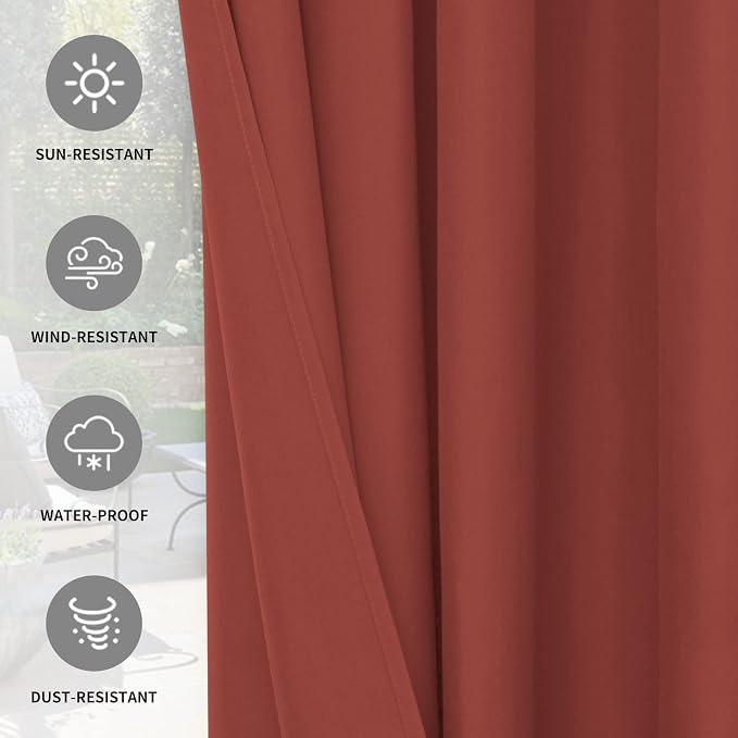 Easy-Going 100% Waterproof Outdoor Curtains 54x120 inch, Terra Red | Windproof - Image 5