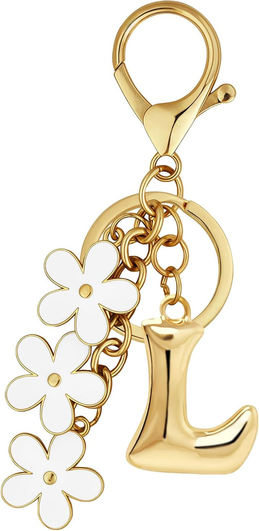 Gold Bubble Heart, Cherry, Bow & More Designs Letter Initial Keychain Bag Charms – Cute Purse Charms for Handbags