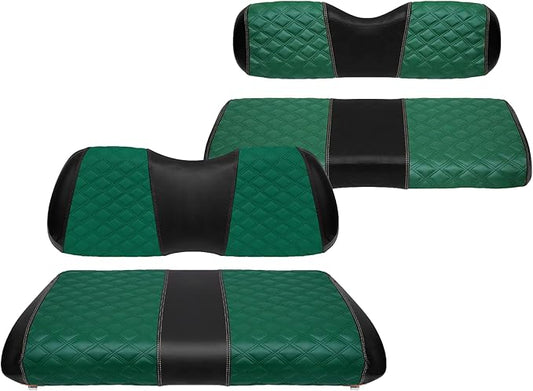 Golf Cart Front and Rear Seat Covers Waterproof and Sun Resistant Marine Grade Vinyl Leather Seat Cover Accessories for Club Car Precedent 2004+, Green(4PCS)