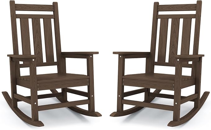 Oversized Outdoor Rocking Chair Set of 2, HDPE Patio Rockers by KINGYES