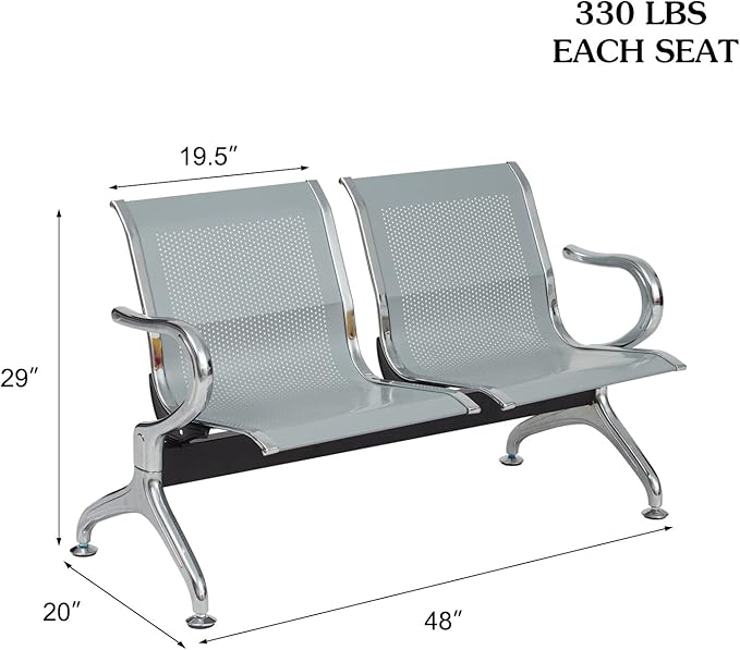 Waiting Room Chair Bench - Airport Reception Bench with Arms Guest Reception Chairs Office Chair Lobby Bench Seating Office Bench Waiting Area Chairs for Airport Market Bank Hospital School, Silver