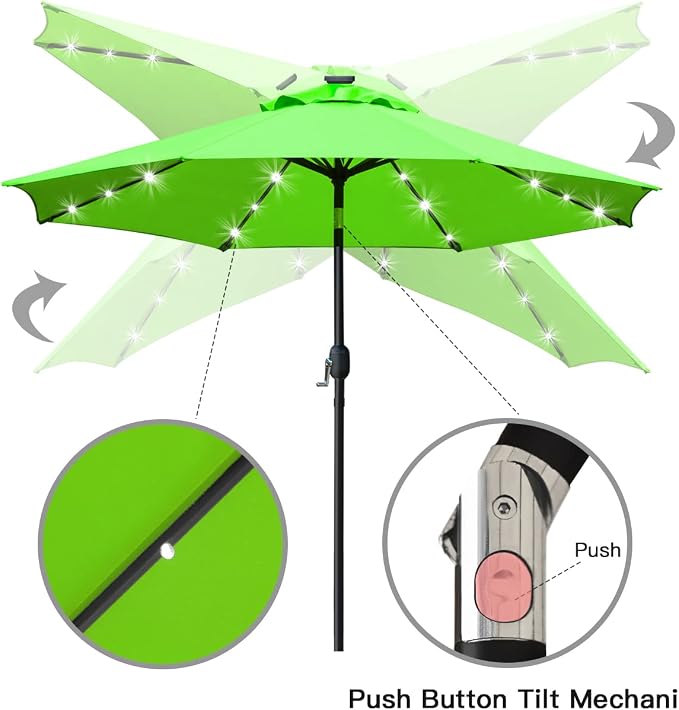 Sunnyglade 9' Solar LED Patio Umbrella, 8 Ribs, Tilt & Crank | 9Ft Patio - Image 3