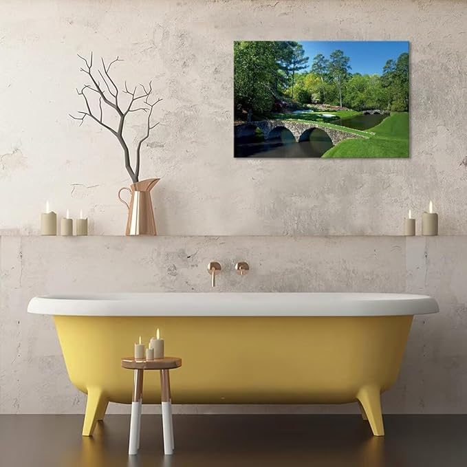 chenchenArt Augusta National Golf Course Wall Art - Augusta Golf Course 12th Hole Wall Art for Living Room Bedroom Bathroom Home Decorations Golf Art Canvas Prints Framed Ready to Hang(28''H x 44''W)