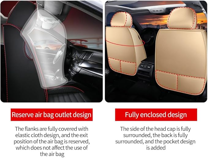 Leather Car Seat Covers for Volkswagen Golf 2001-2021,Car Seat Covers Full Set,Seat Covers with Safety,Waterproof Seat Cover Compatible Airbag(5pcs Beige Luxury)