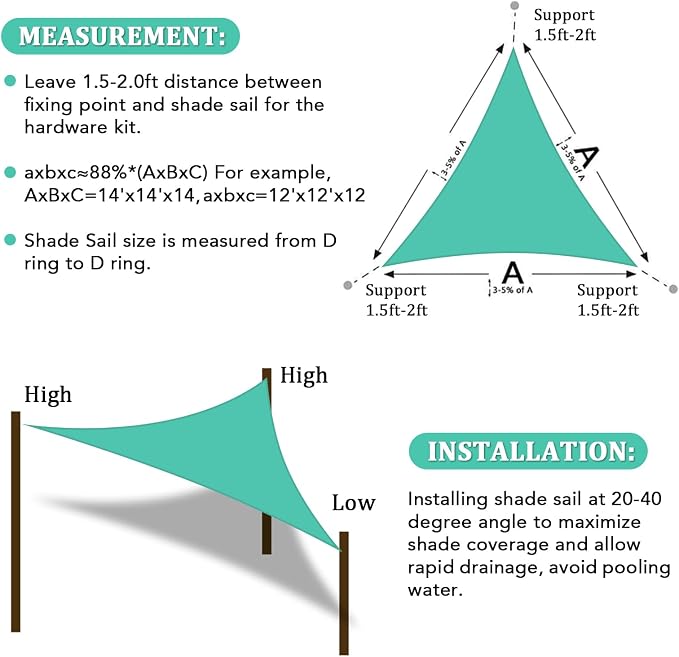 Shade&Beyond Custom Sun Shade Sail 14'X18'X22.8'Triangle Sun Sail Shades Patio - Image 6