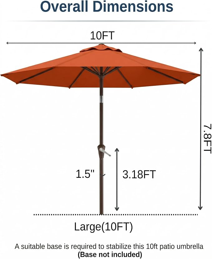 10FT Patio Umbrella, Outdoor Umbrella - Image 8