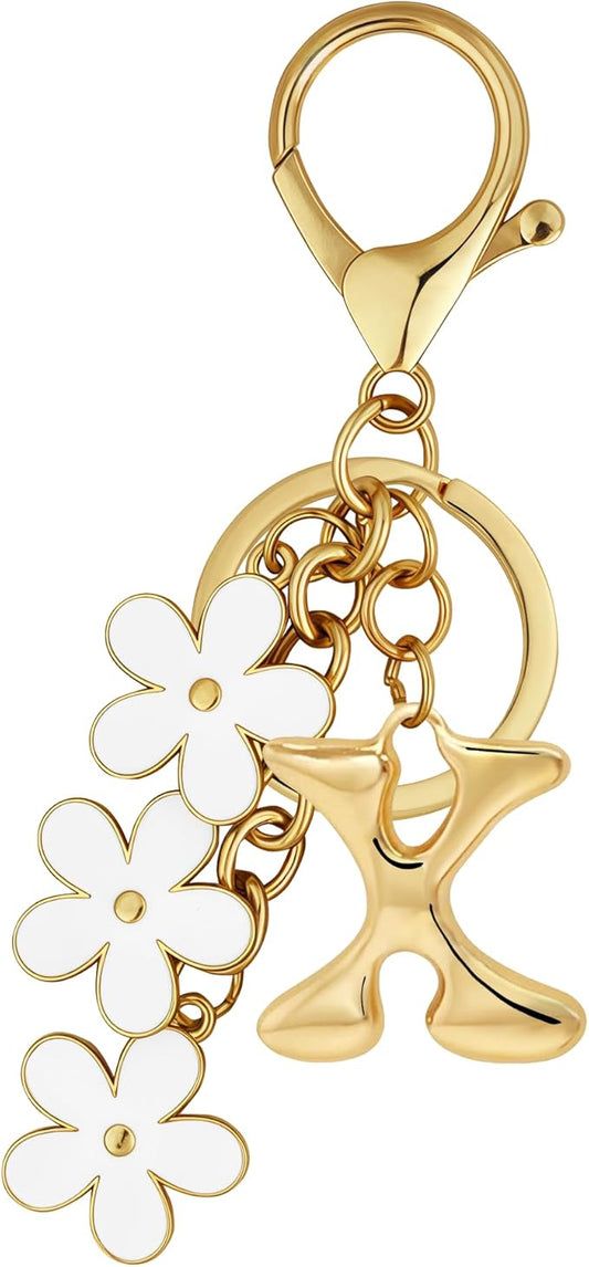 Gold Bubble Heart, Cherry, Bow & More Designs Letter Initial Keychain Bag Charms – Cute Purse Charms for Handbags