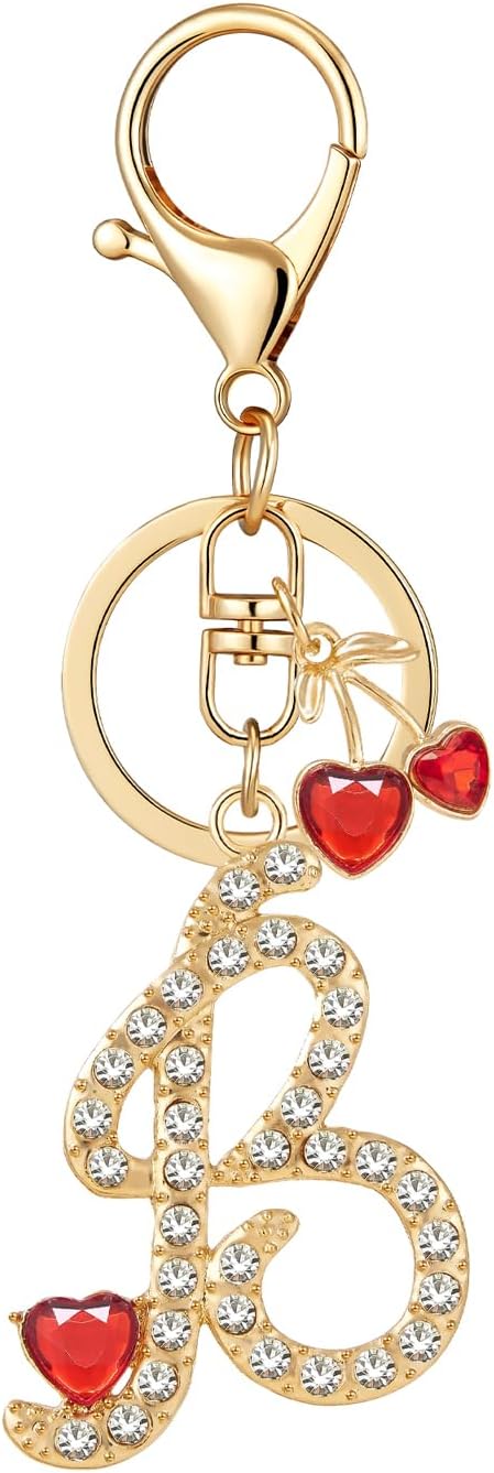 Gold Plated Alphabet Initial Letter Keyring Keychain for Women Girls Crystal Key Chains for Wallet Backpack Bag Charm