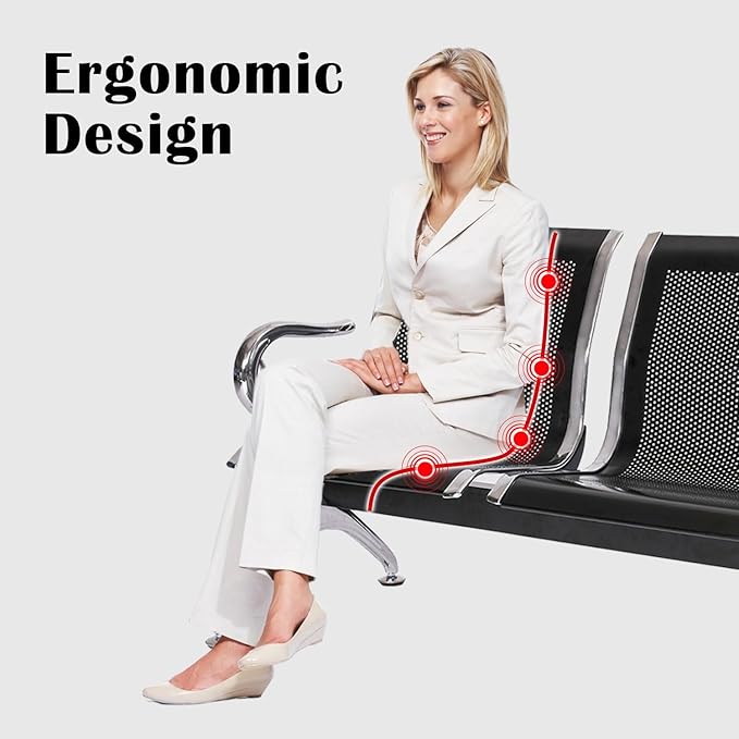 kinbor Waiting Room Chairs - 2 Seat Office Guest Chair Waiting Room Bench Furniture with Armrest for Clinic, Bank, Airport, Black