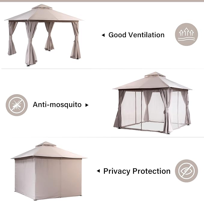 10'x20' Outdoor Gazebo with 100FT String Lights, Metal Heavy Duty Patio Canopy - Image 3