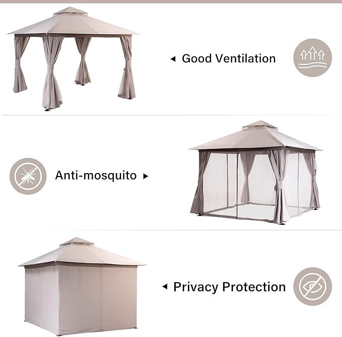 10'x10' Outdoor Gazebo, Heavy Duty Metal Frame Patio Canopy - Image 5