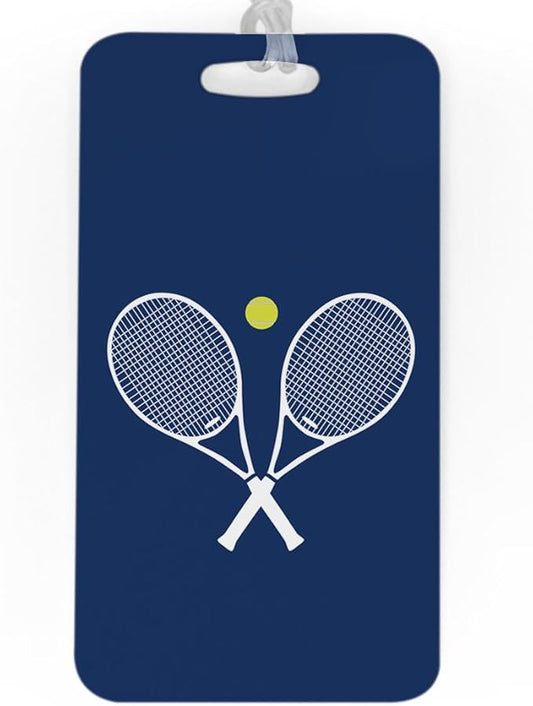 ChalkTalkSPORTS Tennis Luggage & Bag Tag | Crossed Tennis Rackets | Custom Info on Back | Large | Navy