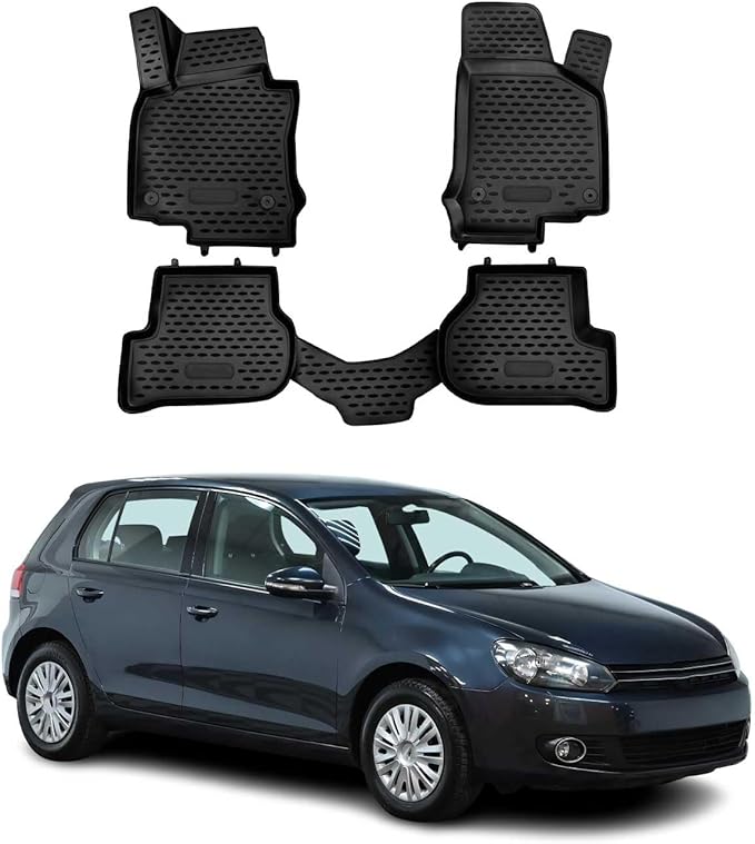 OMAC Floor Mats for VW Golf Mk6 2007-2014 Car Mats All Weather 3D Custom Fit Rubber Mat Waterproof Odorless TPE Floor Liners Laser Measured Non-Slip (Black)