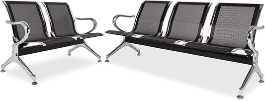 kinbor Waiting Room Chairs - Durable Black Reception Bench with Armrests, 5-Seat Office Reception Guest Chairs for Office, Hospital, Airport, Bank & Lobby