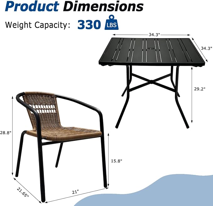 5 Piece Patio Dining Set with Black Outdoor Metal Table & 4 Hand-Woven PE - Image 2