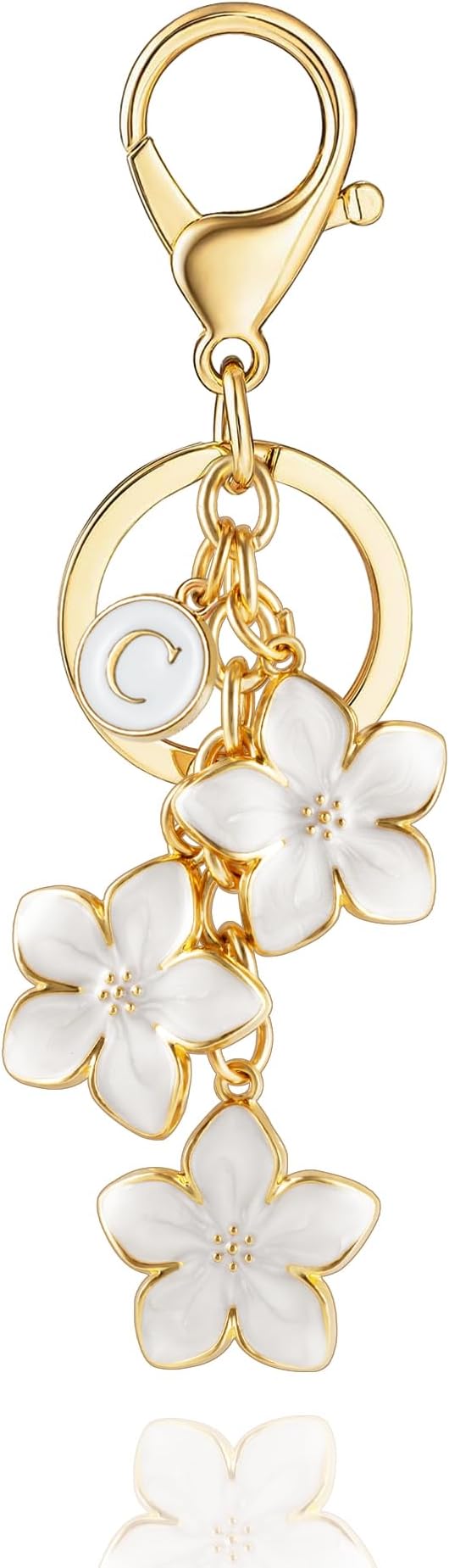 XGALBLA White/Pink/Black Big Cute Flower Initial Letter Keychain for Women, Flower Bag Charms Enameled Keychain Handbag Purse
