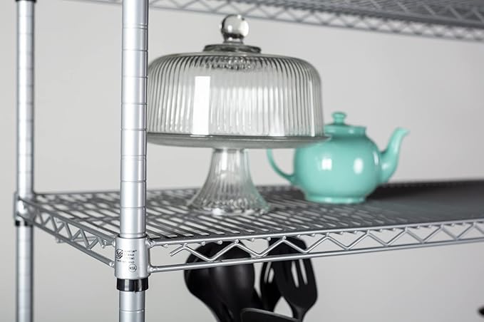 Omega Shelving Storage | 2 Tier Starter Shelving Unit 24" Deep x 42" Wide x 14" High - 800 lb Weight Capacity per Shelf, Adjustable Wire Shelving, Tool-Free Assembly |Grey Shelving