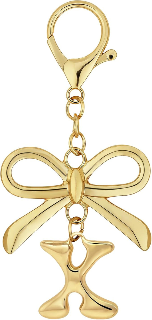 Gold Bubble Heart, Cherry, Bow & More Designs Letter Initial Keychain Bag Charms – Cute Purse Charms for Handbags