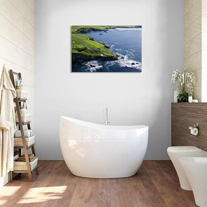 Pebble Beach Golf Course Canvas Wall Art for Living Room Bedroom Bathrooom Home Decorations California Coastal Golf Course Picture Poster Framed Artwork Ready to Hang(28''H x 44''W)